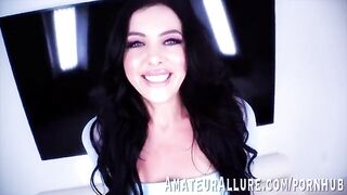 Theodora Day, sexy brunette with blue eyes, expertly handles cock sucking and riding