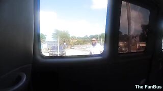 Queen Rogue's big ass shakes on the fan bus with her stunning Latina features