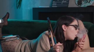 A young nerdy girl with glasses got fucked in 69 position
