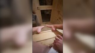 The guy masturbates in sauna and gets fucked by me