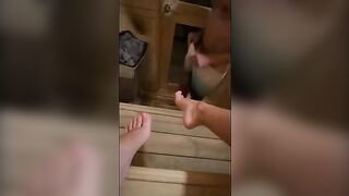 The guy masturbates in sauna and gets fucked by me