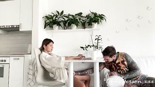 A super skinny blonde gets fucked hard on the table at home