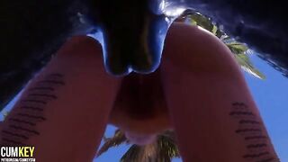 Two sexy girls get fucked by a big cock monster in a wild 3D scene