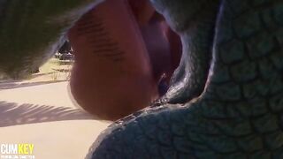 Two sexy girls get fucked by a big cock monster in a wild 3D scene