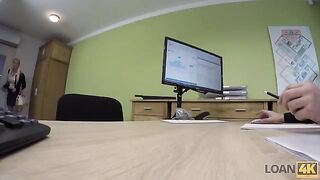 Business lady takes a risky loan from the bank to solve problems