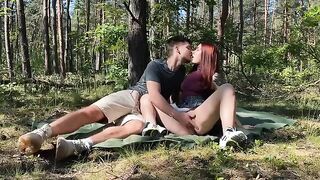 Public amateur couple gets creative with a picnic in the park
