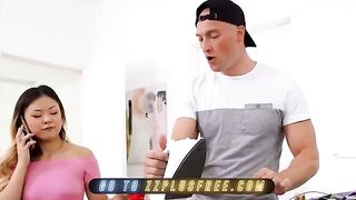 Girl catches her roommate spying, demands he treat her like a slut