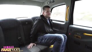 A guy gets his ass plugged and fucked by a Female Fake Taxi lady