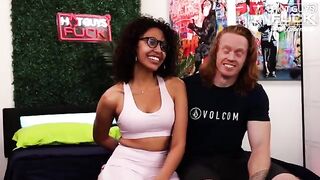Latina slut fucks with a red-haired muscular guy and makes him cum twice