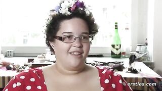 Amateur girl masturbates her shaved pussy with fingers in a sensual way