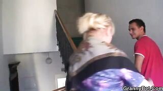 Freckles mature with big tits rides a cock of a lucky guy