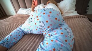 A stepdaughter is masturbating with the door open, and her stepdad walks in