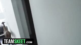 Daisy Stone, the stunning honey-blonde from Miami Beach, rides her stepbrother’s cock in a steamy pose 69