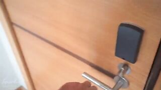 Skinny curly Evie gets her pussy full of cum under the couch