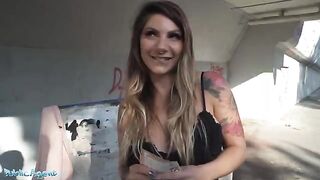 A nurse is waiting for the train and gets fucked outdoors for money