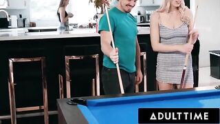 Roommates Paige Owens and Kay Lovely fuck with a young stud in a steamy scene