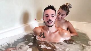A cute girl has sex with her boyfriend in the jacuzzi