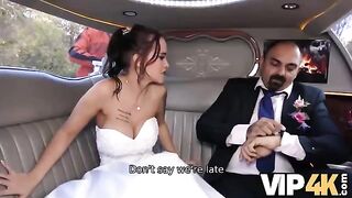 The bride allows her husband to watch her getting her asshole gapped in the limo
