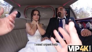 The bride allows her husband to watch her getting her asshole gapped in the limo