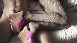 A sexy girl in high heels and pantyhose is a sight to behold, showcasing her allure