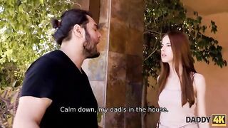 Redhead forgets her BF, gets intimate with daddy instead