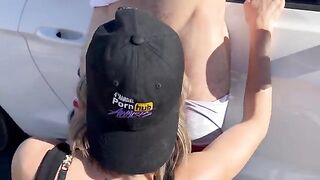 Two guys fucked and spit roasted the wife in the Nevada desert on the car