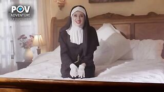 Aubree Valentine plays a naughty nun, showcasing her seductive charm in POV