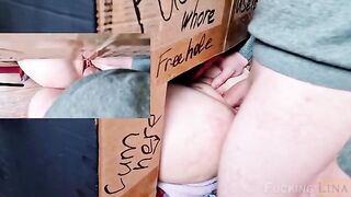 The girl came to the glory hole and was fucked three times in her tight pussy