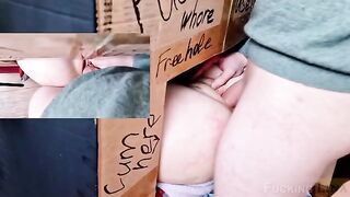 The girl came to the glory hole and was fucked three times in her tight pussy