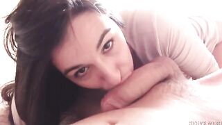 Small brunette babe gets her tight ass smashed by a huge cock