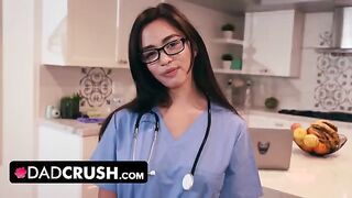 A cute nurse stepdaughter tests her stepdad’s endurance in a thrilling scenario