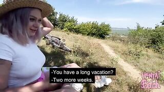 A girl is having fun with a stranger in the outdoors, exploring new thrills