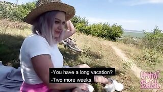 A girl is having fun with a stranger in the outdoors, exploring new thrills
