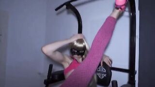 Fitness teen gets her ass pounded by two cocks at the gym