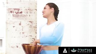 A busty black-haired masseuse, Bella Rolland, gets her pussy pounded by a pervert landlord