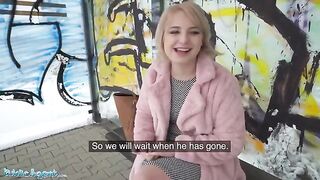Public Agent Short hair blonde teen with soft natural body picked up at the bus stop for cash