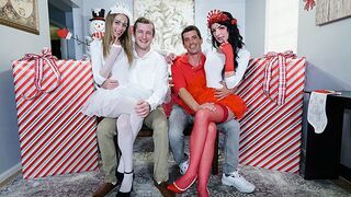 Cute stepdaughters Kyler Quinn and Alice Pink in a festive roleplay swap