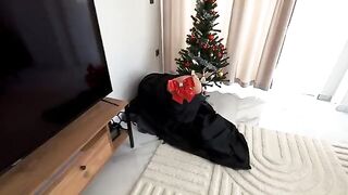 The courier delivered the parcel and his package to the wife's ass
