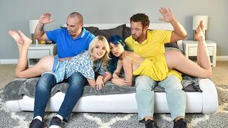 Cute girls get spanks on the ass and pussy by step-dads in a taboo roleplay