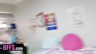 Two roommates' cocks shared by hot college girls in intense orgy