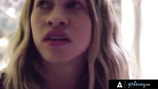 Popular college girl Gia Derza comforts bullied teen Khloe Kapri in the bathroom