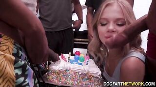 Skinny teen Coco Lovelock gets a messy birthday surprise