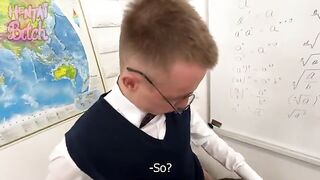 The hottest teacher is fucking with two students in a steamy threesome scene