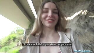 Long haired Ukrainian babe talked into outdoor sex for money