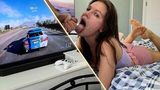 A girl was playing Xbox and got a deepthroat blowjob