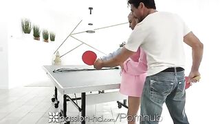 The guy did not expect that the girl would beat him at ping-pong
