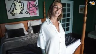 Blonde amateur MILF gets fucked in a hotel room with a real toy