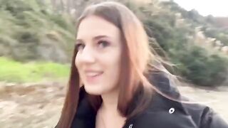 A cute girl was fucking with a guy on the beach and she gave him a deep blowjob