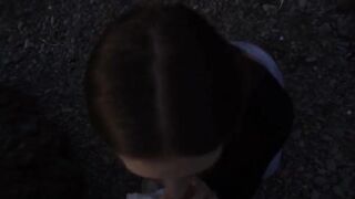 A cute girl was fucking with a guy on the beach and she gave him a deep blowjob
