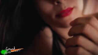 A step mom with red lips forces her stepson to fuck her